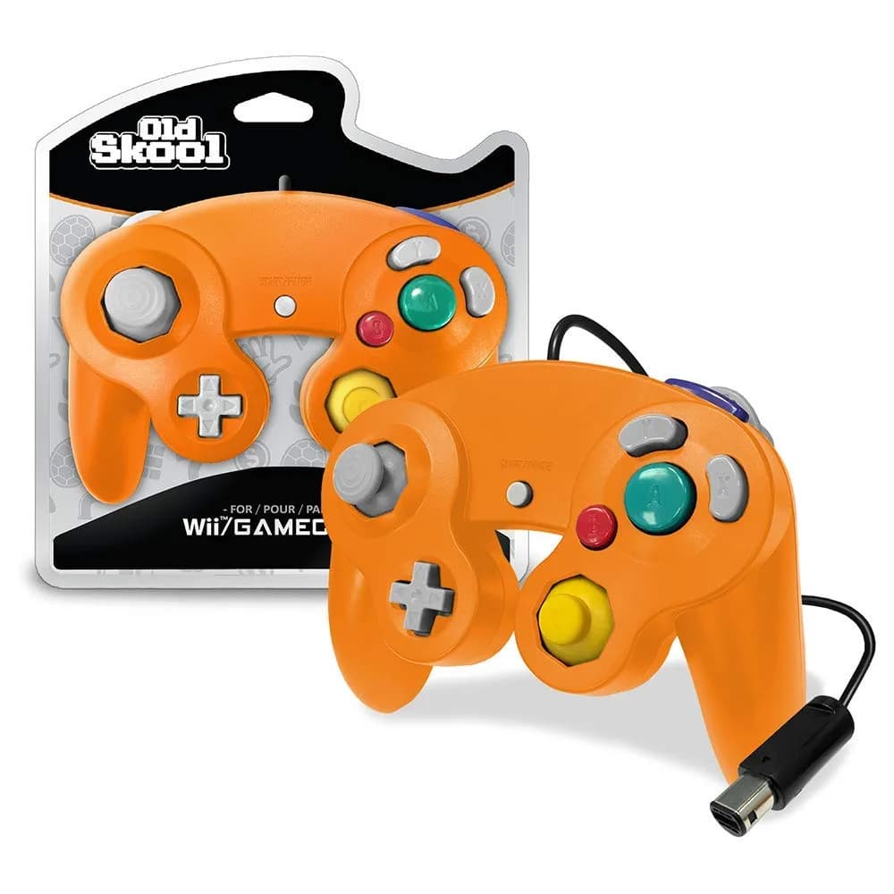 Old Skool Silver Wired Controller Compatible with GameCube/Wii | 1.8m Cable, Rumble Vibration — Orange / Spice