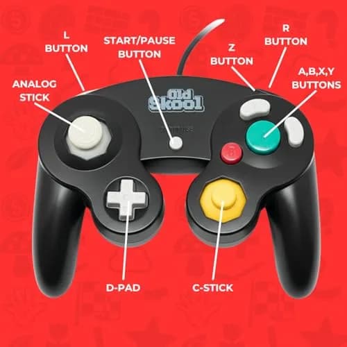 Old Skool GameCube/Wii Compatible Wired Controller - Black (18 Buttons, 1.83m Cable) thumbnail 2