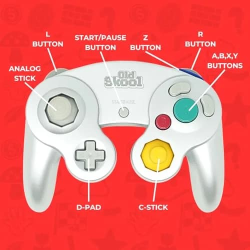 Old Skool Silver Wired Controller Compatible with GameCube/Wii | 1.8m Cable, Rumble Vibration thumbnail 2
