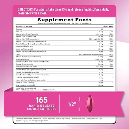 Nature's Truth Hair, Skin & Nails Vitamin | 5000 mcg Biotin | 165 Softgels | Supports Hair & Nail Growth thumbnail 2