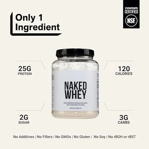 NAKED Whey Protein Powder 2 lb (907 g) | NSF Certified Grass-Fed Unflavored Protein thumbnail 3