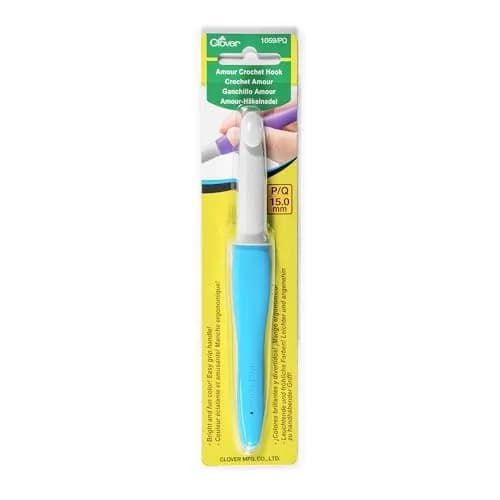 Clover Amour Crochet Hook 15mm (0.59 inch) Blue & White | Smooth Crocheting with Ergonomic Grip thumbnail 1