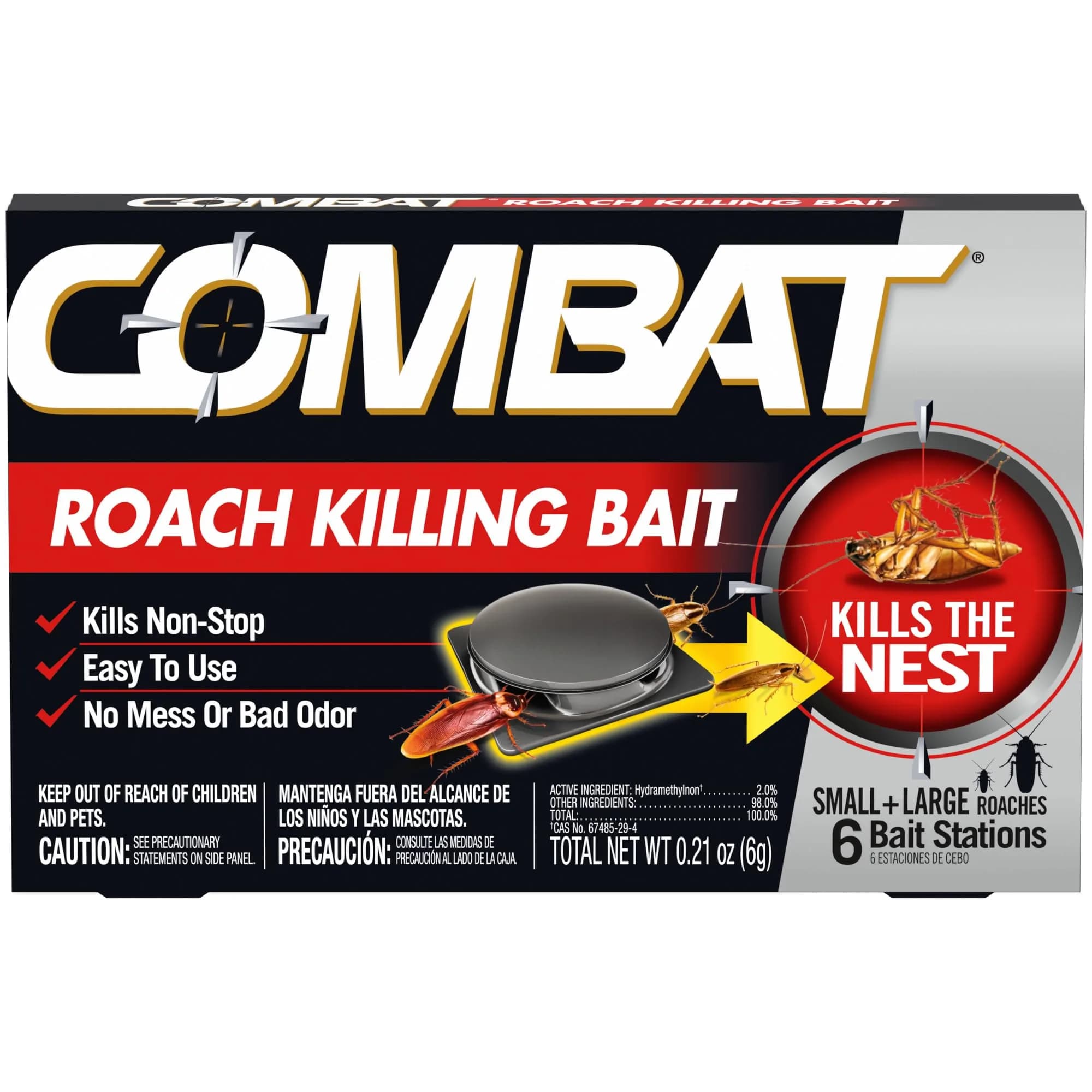 Combat Roach Killing Baits Small & Large Roaches 6 Count | Kills Nest with Hydramethylnon