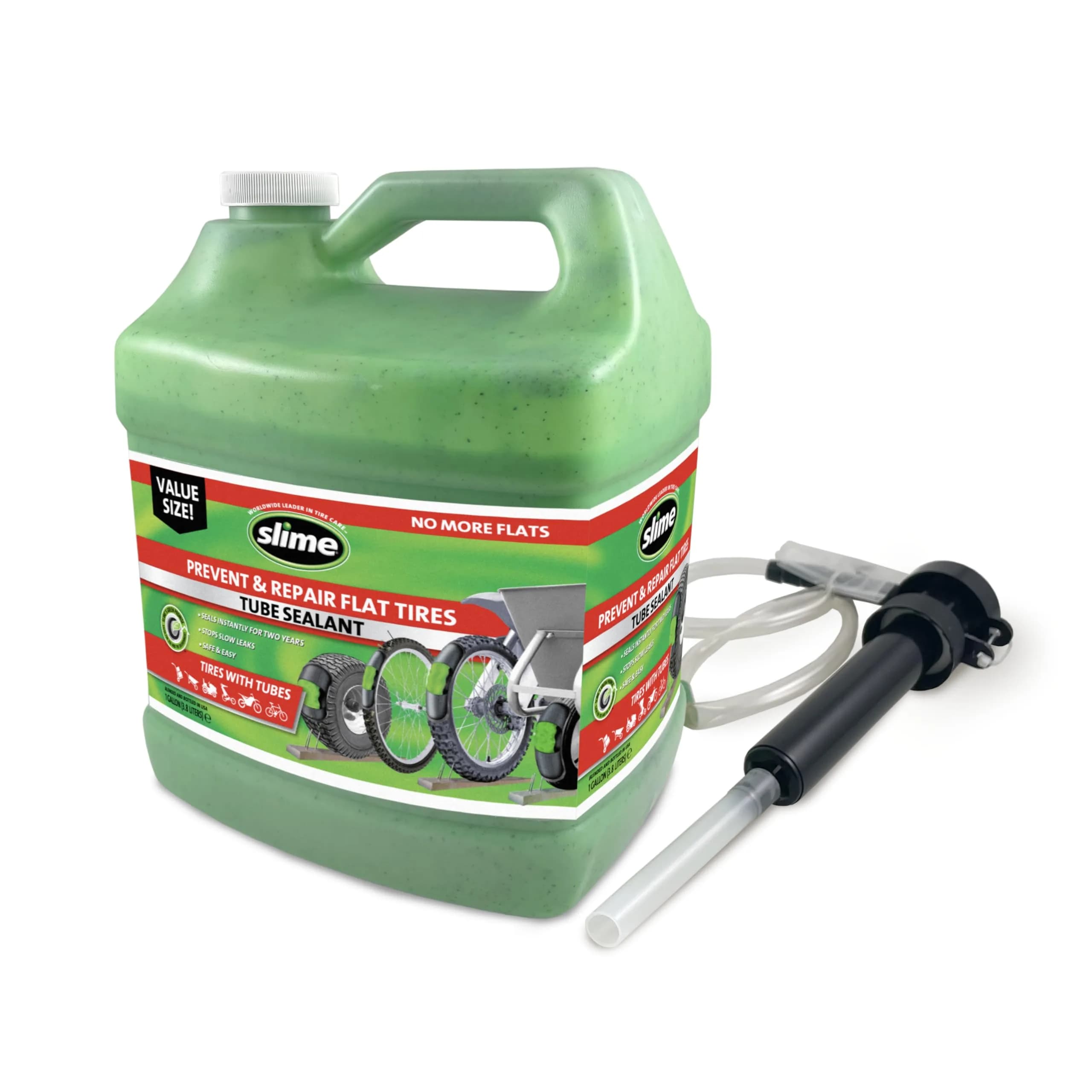 Slime 10204 Bike Tube Puncture Repair Sealant with Pump, Prevent and Repair, Suitable for All Bicycles, 1 Gallon Bottle thumbnail 1