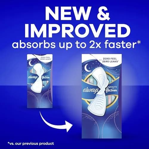 Always Infinity Feminine Pads with FlexFoam, Size 5 Extra Heavy Overnight, 132 Count (6 Packs of 22) | Dermatologically Tested by Skin Health Alliance thumbnail 2