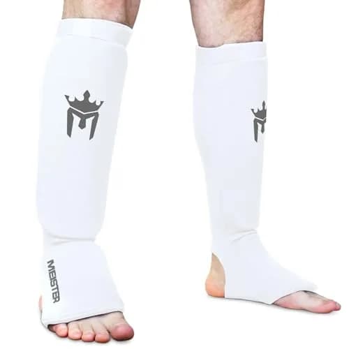 Meister MMA Elastic Cloth Shin & Instep Padded Guards - White - S/M | Impact Protection for Muay Thai & MMA thumbnail 1
