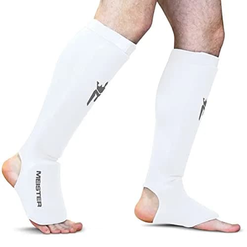 Meister MMA Elastic Cloth Shin & Instep Padded Guards - White - S/M | Impact Protection for Muay Thai & MMA thumbnail 2