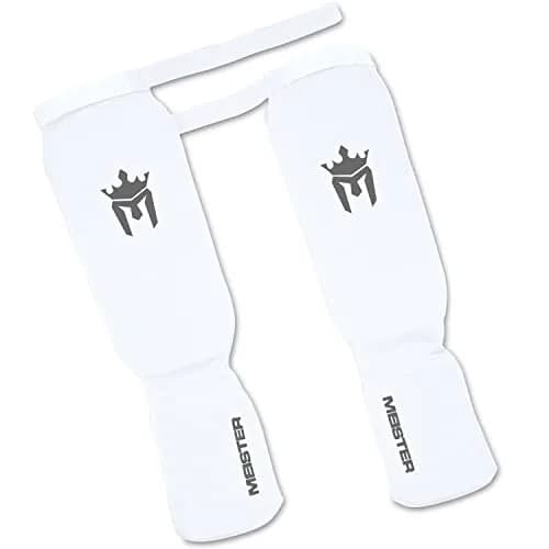 Meister MMA Elastic Cloth Shin & Instep Padded Guards - White - S/M | Impact Protection for Muay Thai & MMA thumbnail 3
