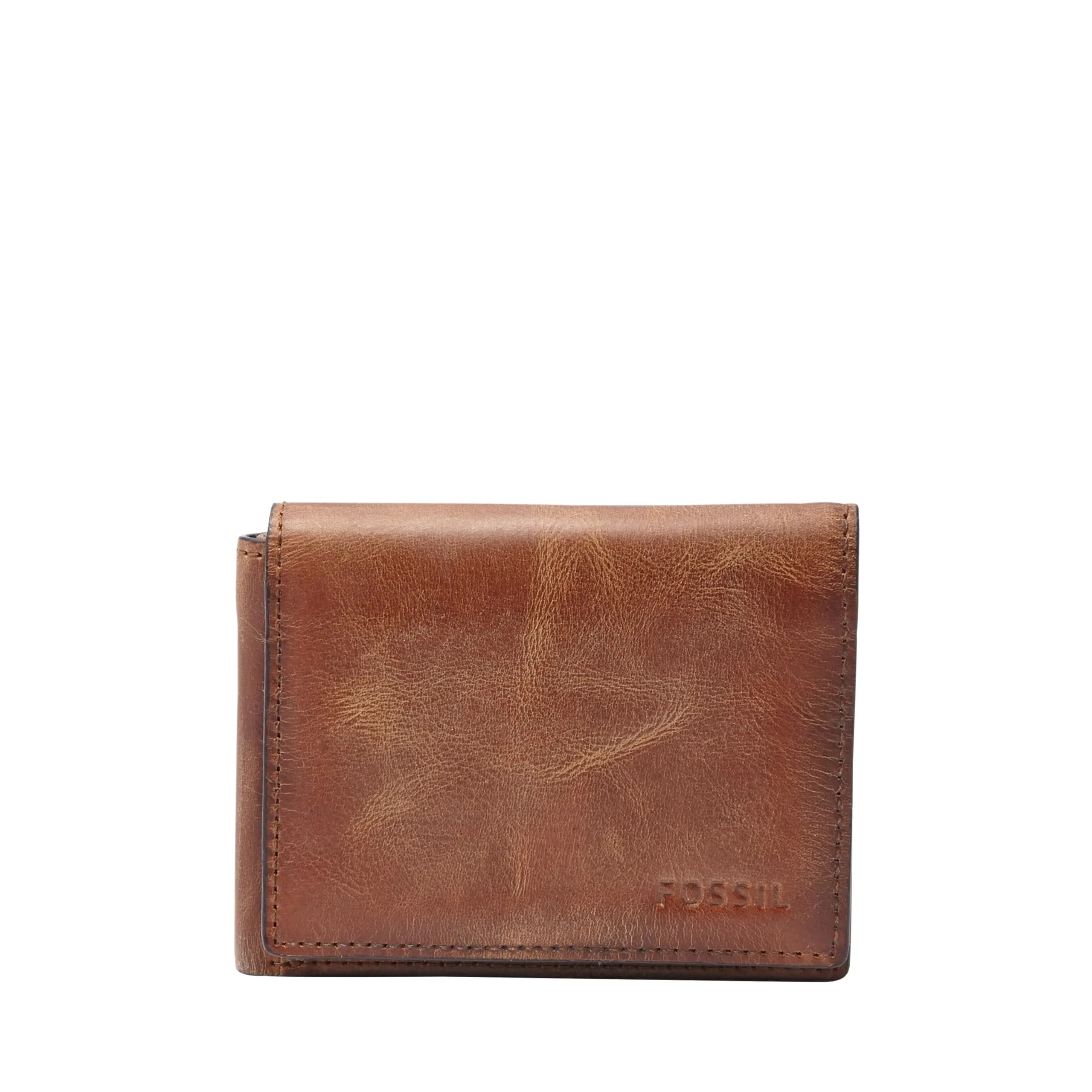 Fossil Men's Ingram Leather Trifold Wallet with ID Window | Classic Black Leather Slim Design — Derrick Brown