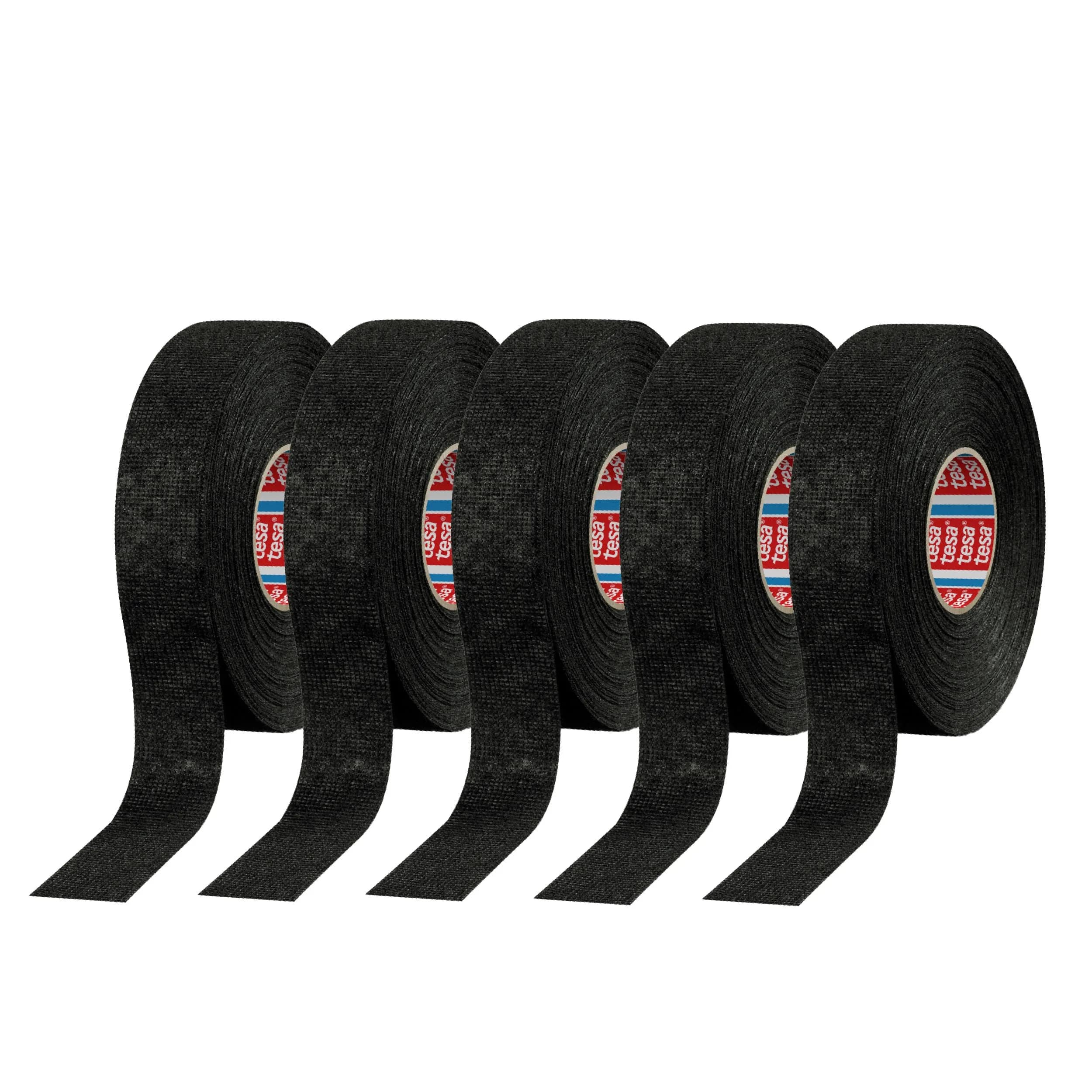 tesa 51608 Noise Damping PET Fleece Automotive Wire Harness Tape Black 19mm x 15m (5 Rolls) | Abrasion Resistant & Hand-Tearable - main product image