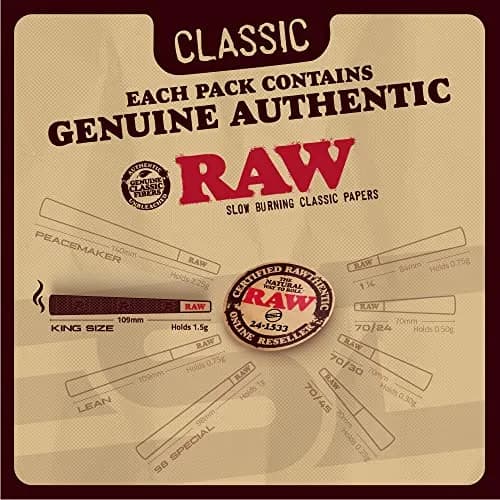 RAW Classic King Size Pre-Rolled Cones 100 Count | Slow Burning Unbleached Fibers with Tips thumbnail 6
