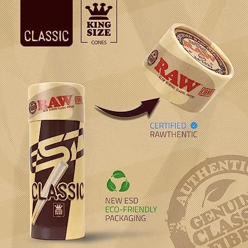 RAW Classic King Size Pre-Rolled Cones 100 Count | Slow Burning Unbleached Fibers with Tips thumbnail 5