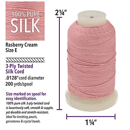 The Beadsmith Pure Silk Cord Raspberry Cream Size E 0.325mm (0.0128") 200 Yards (600 ft) | Luxurious & Durable Jewelry Thread thumbnail 3