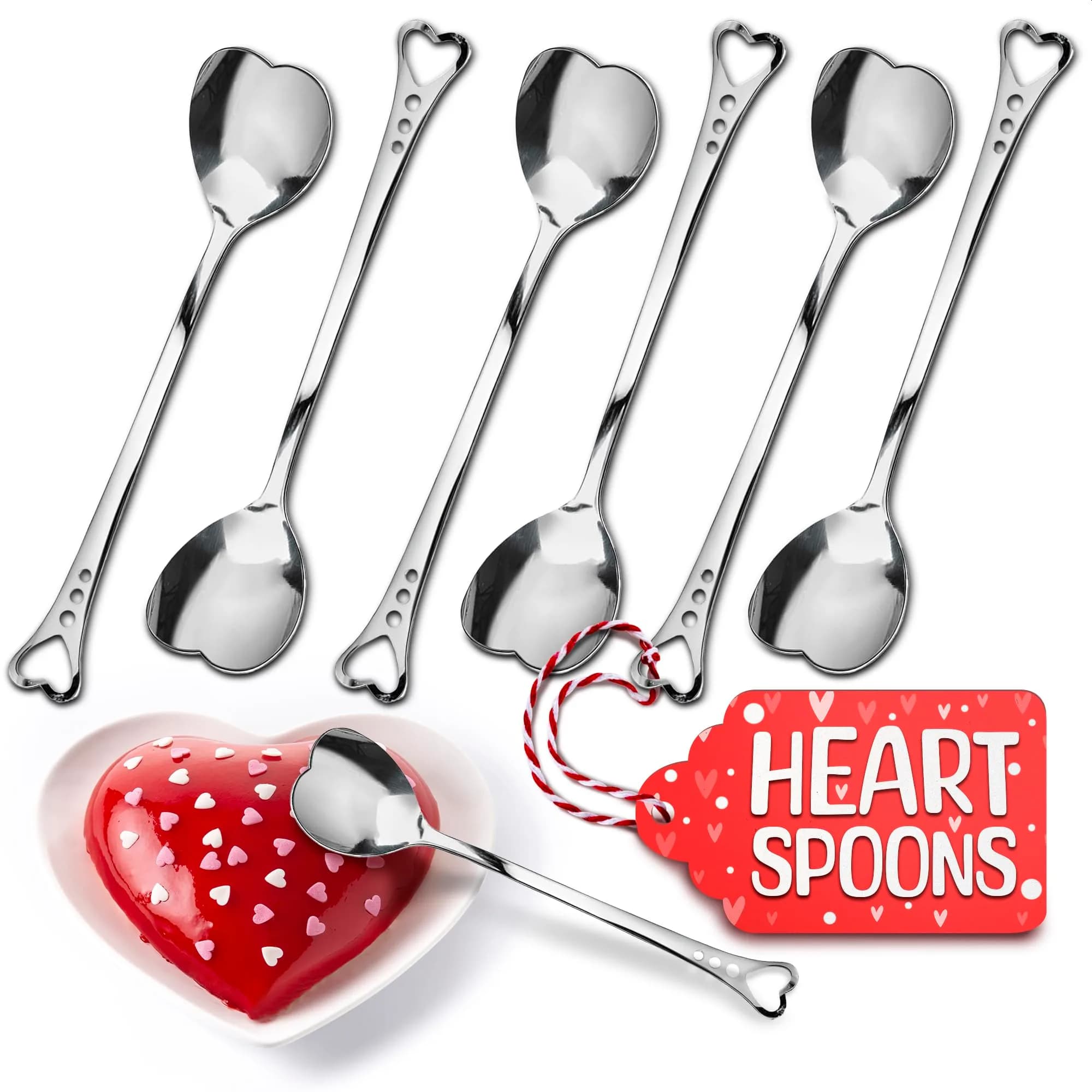 The Little Green Change Silver Heart Shaped Tea Spoons | 6 Pcs Small Coffee & Dessert Spoons, 5.6"