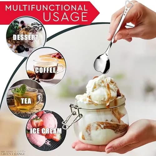 The Little Green Change Silver Heart Shaped Tea Spoons | 6 Pcs Small Coffee & Dessert Spoons, 5.6" thumbnail 4