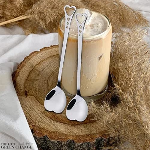 The Little Green Change Silver Heart Shaped Tea Spoons | 6 Pcs Small Coffee & Dessert Spoons, 5.6" thumbnail 7