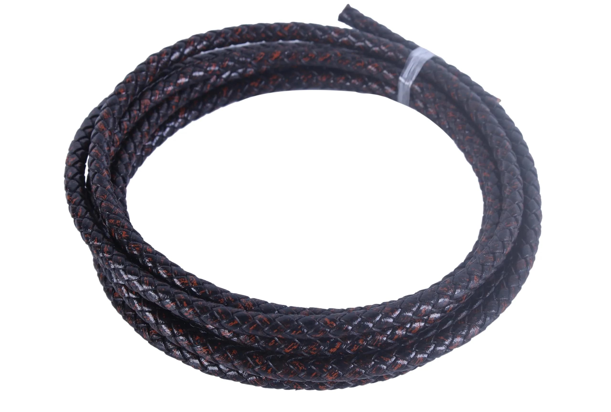 KONMAY 5mm Vingtage Brown Braided Leather Bolo Cord | 2 Yards Round Woven Leather String for Jewelry & Crafts — Antique Brown