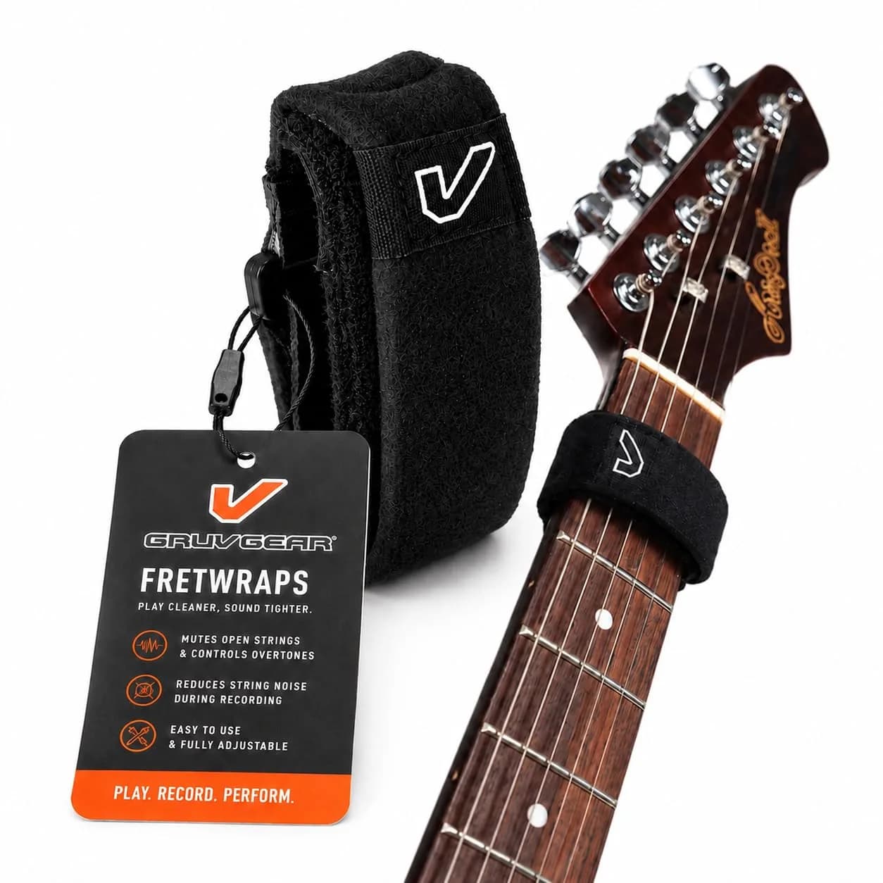 Gruv Gear Fret Wrap & Guitar Mute Medium Black 1 Pack (Fits 5 String Bass, 7 String Guitar) | Eliminates Unwanted String Noise Instantly