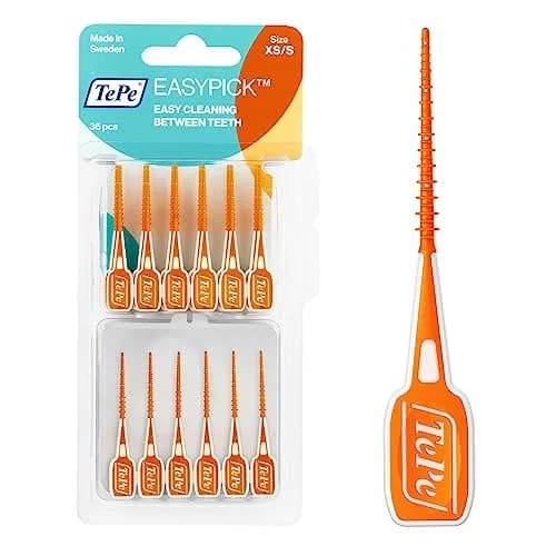TePe EasyPicks XS/S Orange Floss Picks 36 Count | Silicone Coated Interdental Brushes for Tight Spaces thumbnail 1