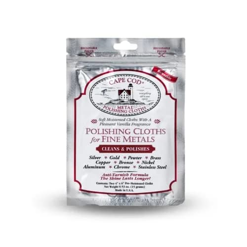 Cape Cod Metal Polishing Cloths for Fine Metals | Jewelry Cleaner & Tarnish Remover | 2 Cloths (4x6 Inch Each) | Vanilla Scent thumbnail 1