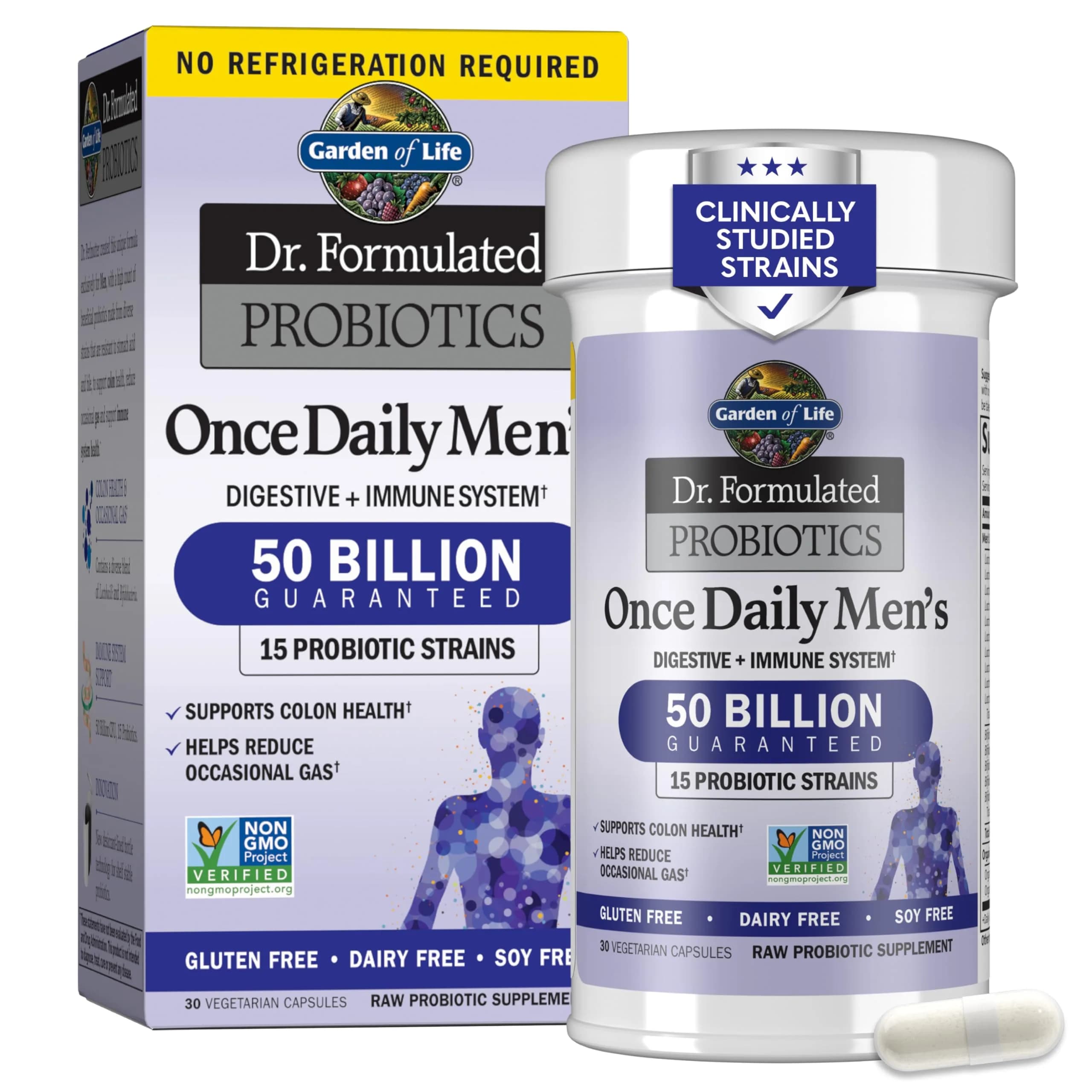 Garden of Life Probiotics for Men, Dr. Formulated 50 Billion CFU 15 Probiotics 30 Capsules | Digestive & Immune Support