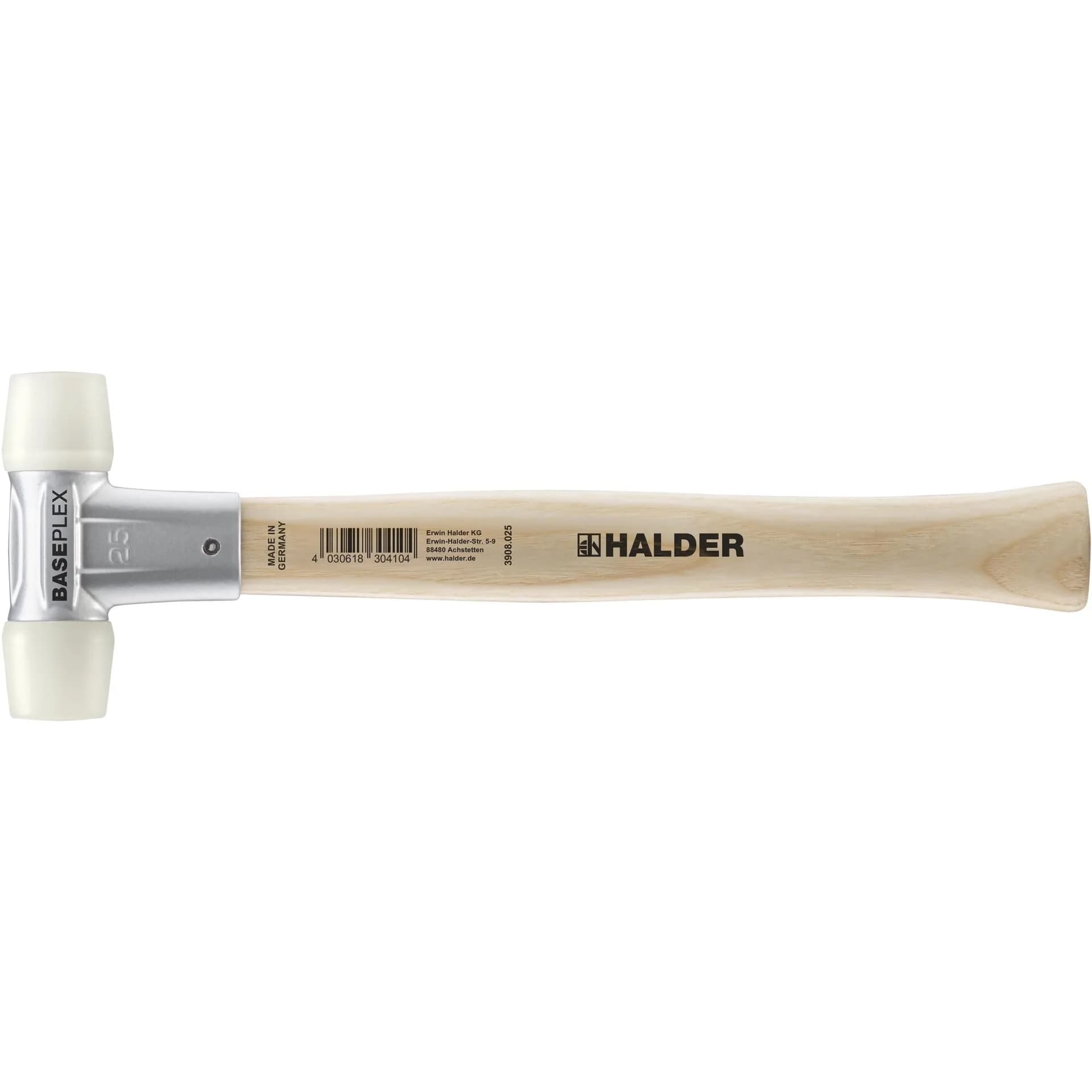 Halder Baseplex Soft-Faced Mallet 3908.025 25mm (0.98in) | Hard Nylon Inserts, Zinc Die-Cast Housing, Varnished Wooden Handle - main product image