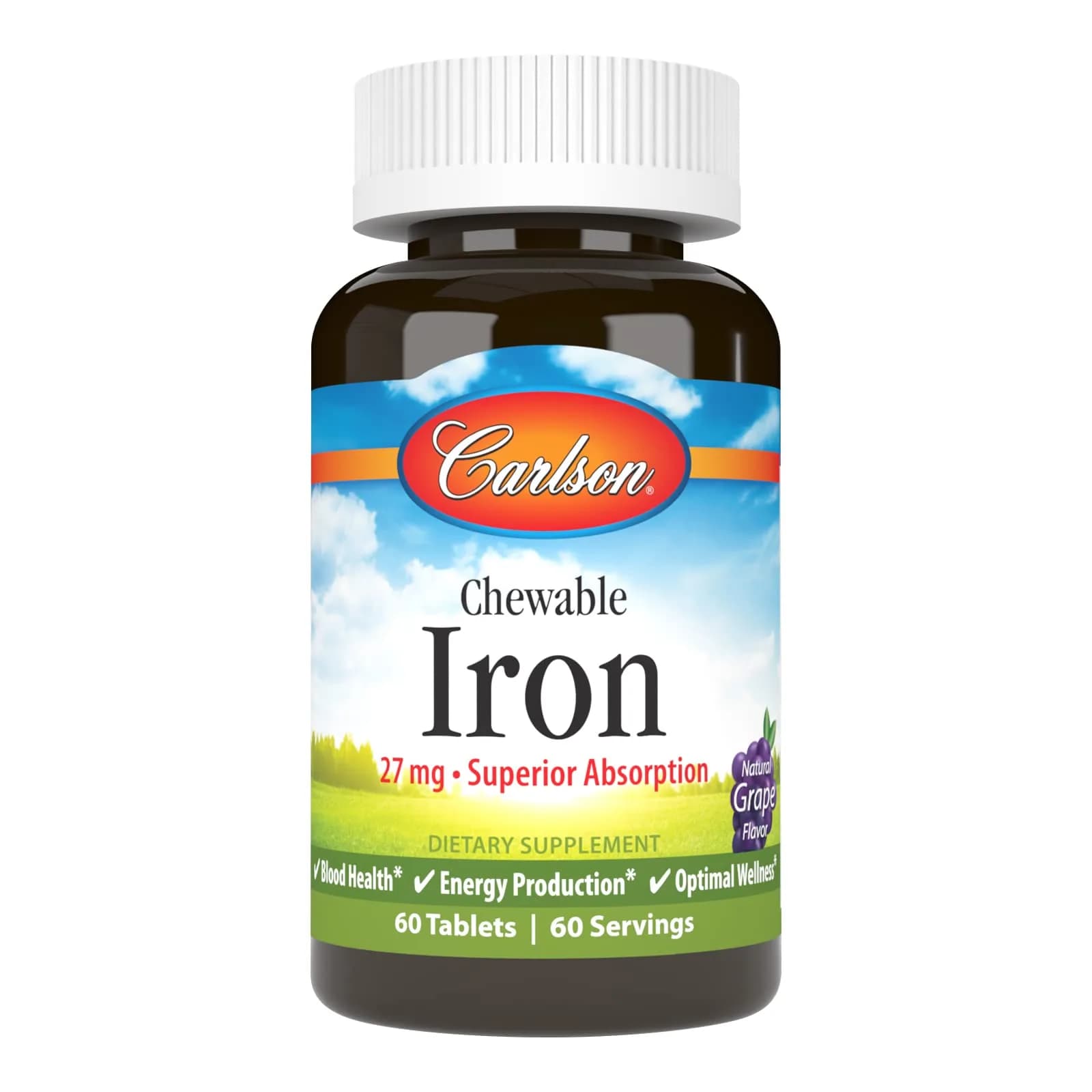 Carlson Chewable Iron, 27 mg | Superior Absorption, 60 Chewable Tablets for Healthy Blood - main product image