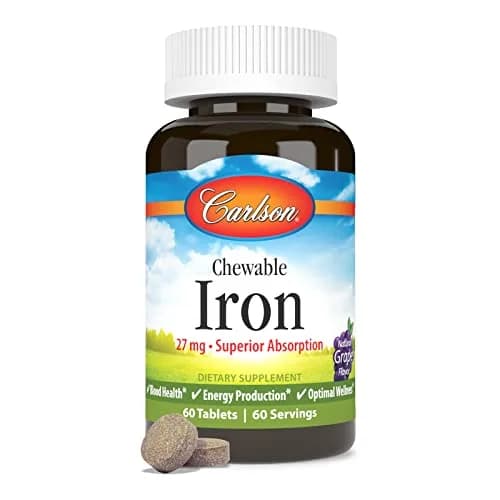 Carlson Chewable Iron, 27 mg | Superior Absorption, 60 Chewable Tablets for Healthy Blood thumbnail 5