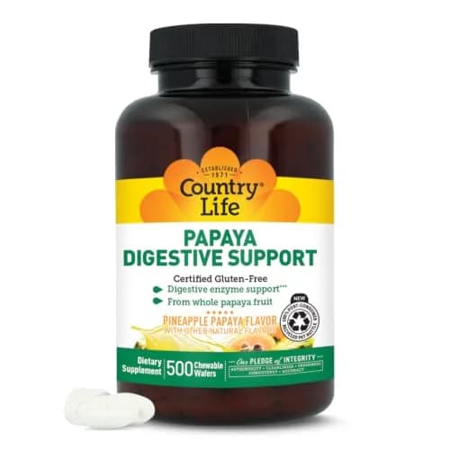 Country Life Papaya Digestive Support with Papain & Protease, 500 Wafers | Natural Digestive Aid for Gut Health thumbnail 1
