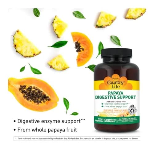 Country Life Papaya Digestive Support with Papain & Protease, 500 Wafers | Natural Digestive Aid for Gut Health thumbnail 2