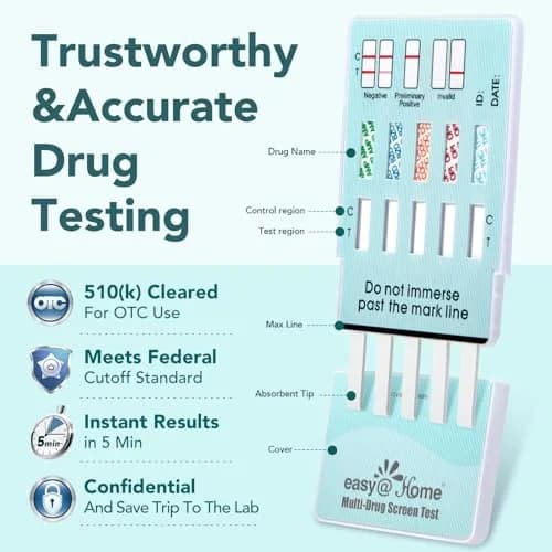 Easy@Home 5 Panel Urine Drug Test Kit, 25 Count | Detects THC, Cocaine, Opiates, Amphetamines & Oxazepam thumbnail 4