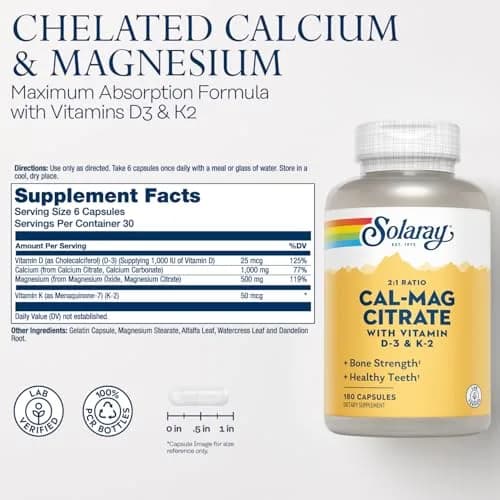 SOLARAY Calcium Magnesium Citrate 2:1 with Vitamin D3 K2 thumbnail 2