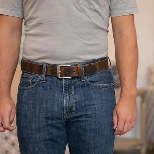 Nickel Smart Roan Mountain Brown Leather Belt - Distressed 42" | Nickel Free Full Grain Leather thumbnail 2