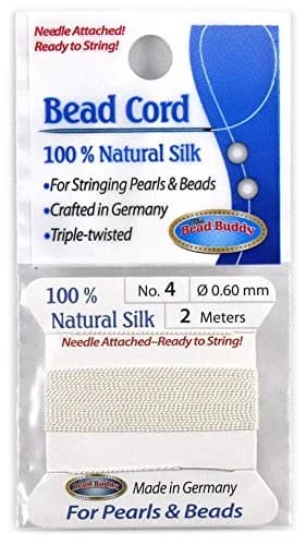 Bead Buddy Natural White Silk Cord Thread with Attached Needle 2m (6.56 ft) | Triple-Twisted for Strength thumbnail 1