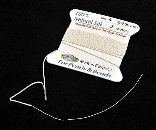 Bead Buddy Natural White Silk Cord Thread with Attached Needle 2m (6.56 ft) | Triple-Twisted for Strength thumbnail 2