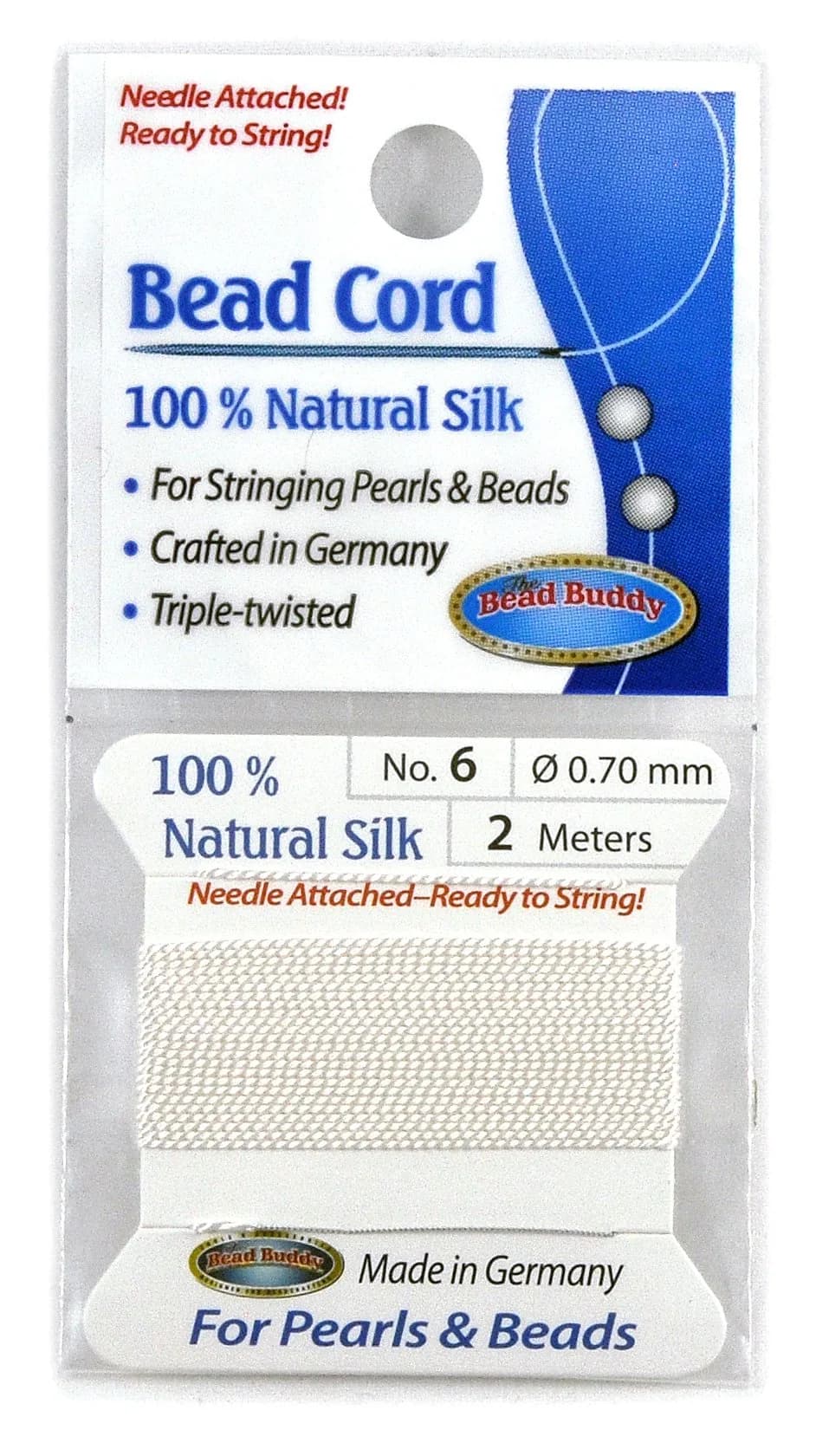 Bead Buddy 0.7mm Natural White Silk Cord Thread with Needle | Ideal for Jewelry Making, 2m - main product image