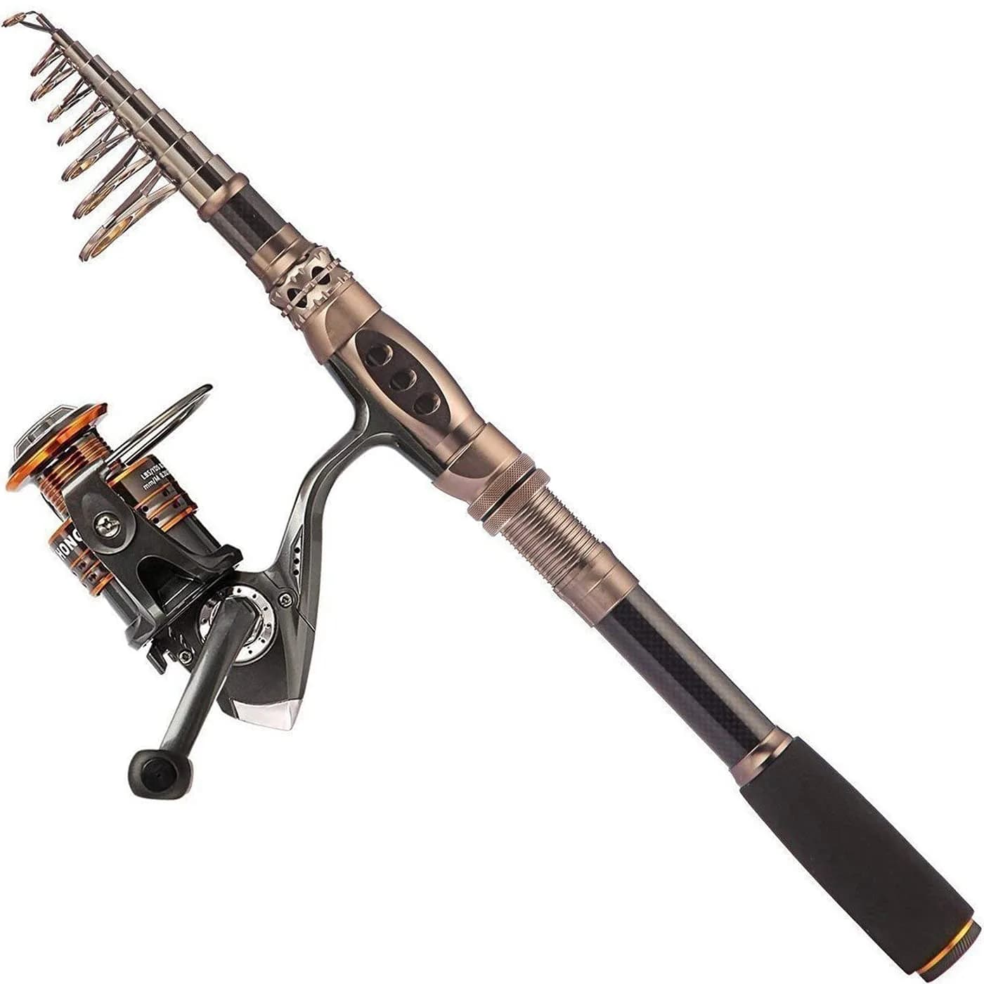 PLUSINNO Gold Carbon Fiber Telescopic Fishing Rod and Reel Combo 2.1m (6.89ft) | Medium Power Spinning & Casting Kit