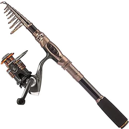 PLUSINNO Gold Carbon Fiber Telescopic Fishing Rod and Reel Combo 2.1m (6.89ft) | Medium Power Spinning & Casting Kit thumbnail 1