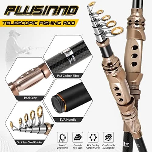 PLUSINNO Fishing Rod and Reel Combos Carbon Fiber Telescopic Fishing Rod with Reel Combo Sea Saltwater Freshwater Kit (7.87 ft, Ambidextrous) thumbnail 4