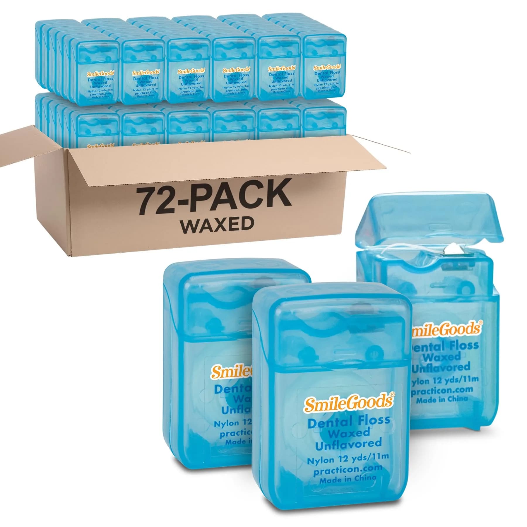 Practicon Waxed Dental Floss 12 yds | Unflavored Bulk Pack of 72 | Professional Oral Care - main product image