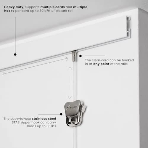 STAS Cliprail Pro Picture Hanging System White 150cm (4.92ft) | Heavy Duty Gallery Kit for Walls thumbnail 2