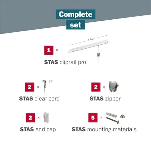 STAS Cliprail Pro Picture Hanging System White 150cm (4.92ft) | Heavy Duty Gallery Kit for Walls thumbnail 3