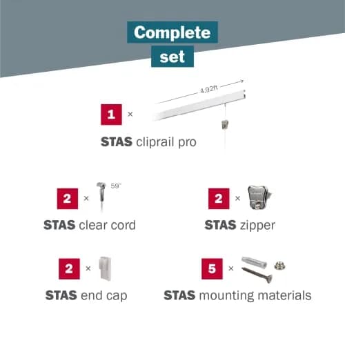 STAS Cliprail Pro Picture Hanging System 150 cm (4.92 ft) | Heavy Duty Track with 2x Zipper Hooks & Cords thumbnail 3