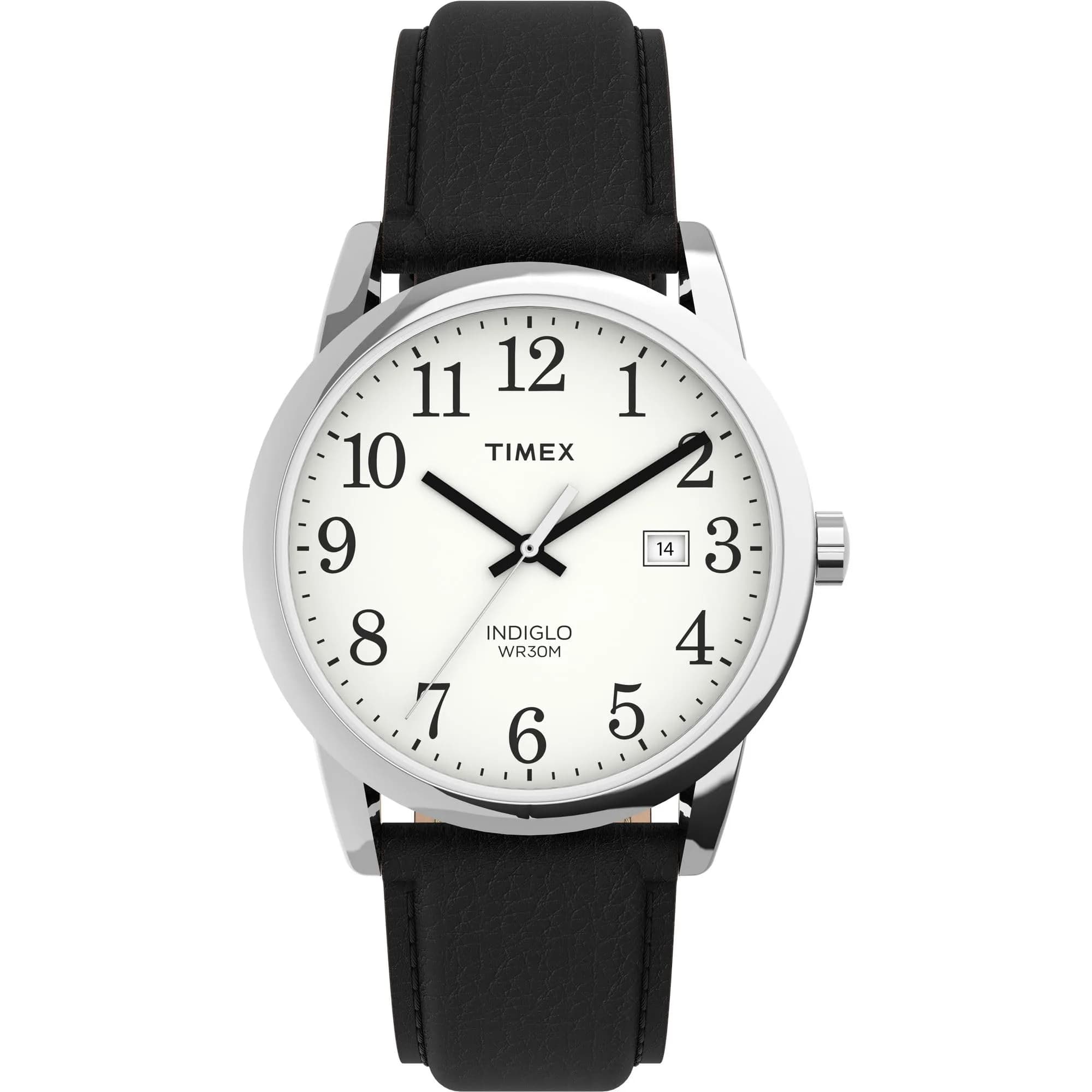 Timex Men's Easy Reader 38mm Watch – Silver-Tone Case Blue Dial with Brown Croco Leather Strap | Classic Analog Quartz Watch — Black/Silver-Tone/White/38mm