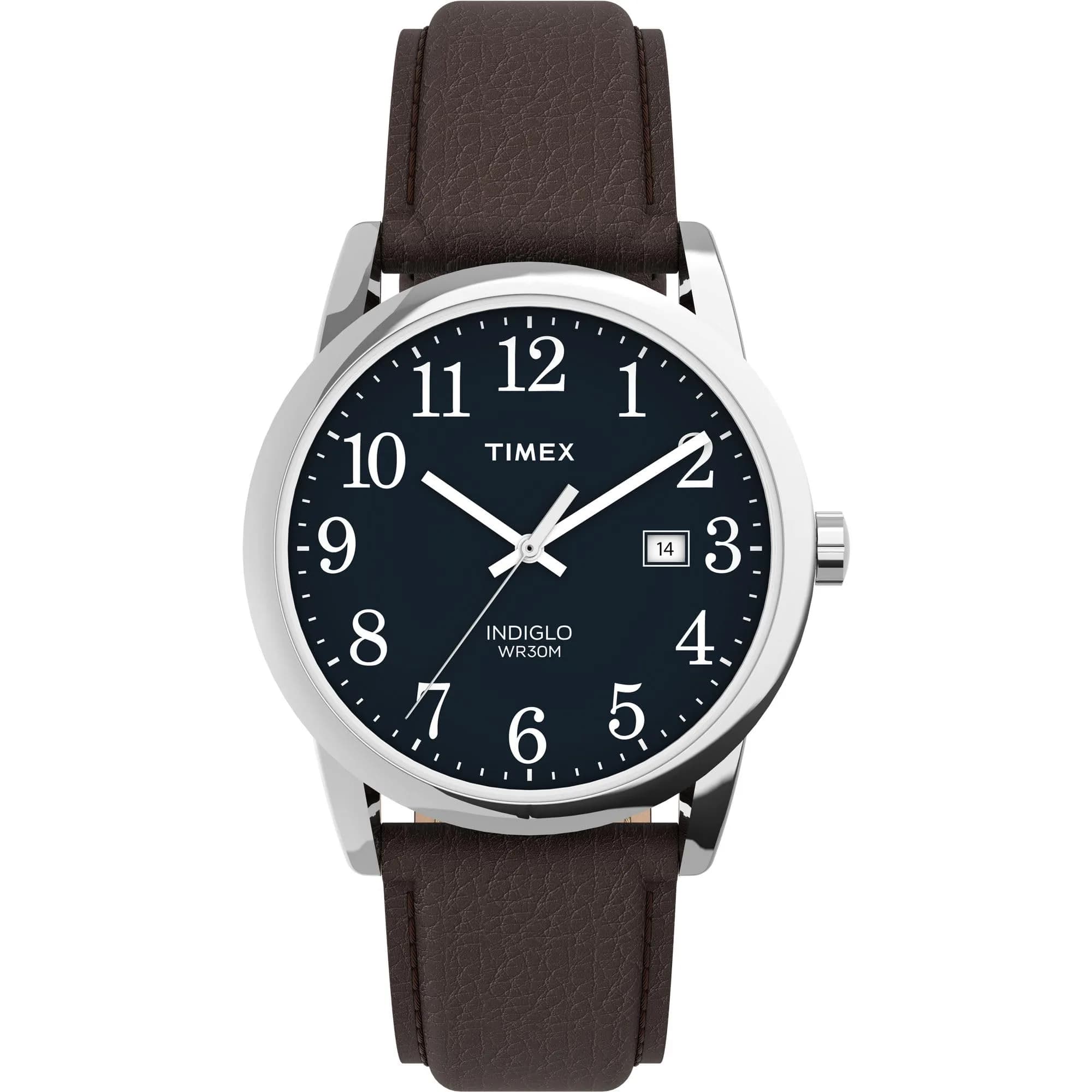 Timex Men's Easy Reader 38mm Watch – Silver-Tone Case Blue Dial with Brown Croco Leather Strap | Classic Analog Quartz Watch — Brown/Silver-Tone/Blue/A/38mm / 38mm
