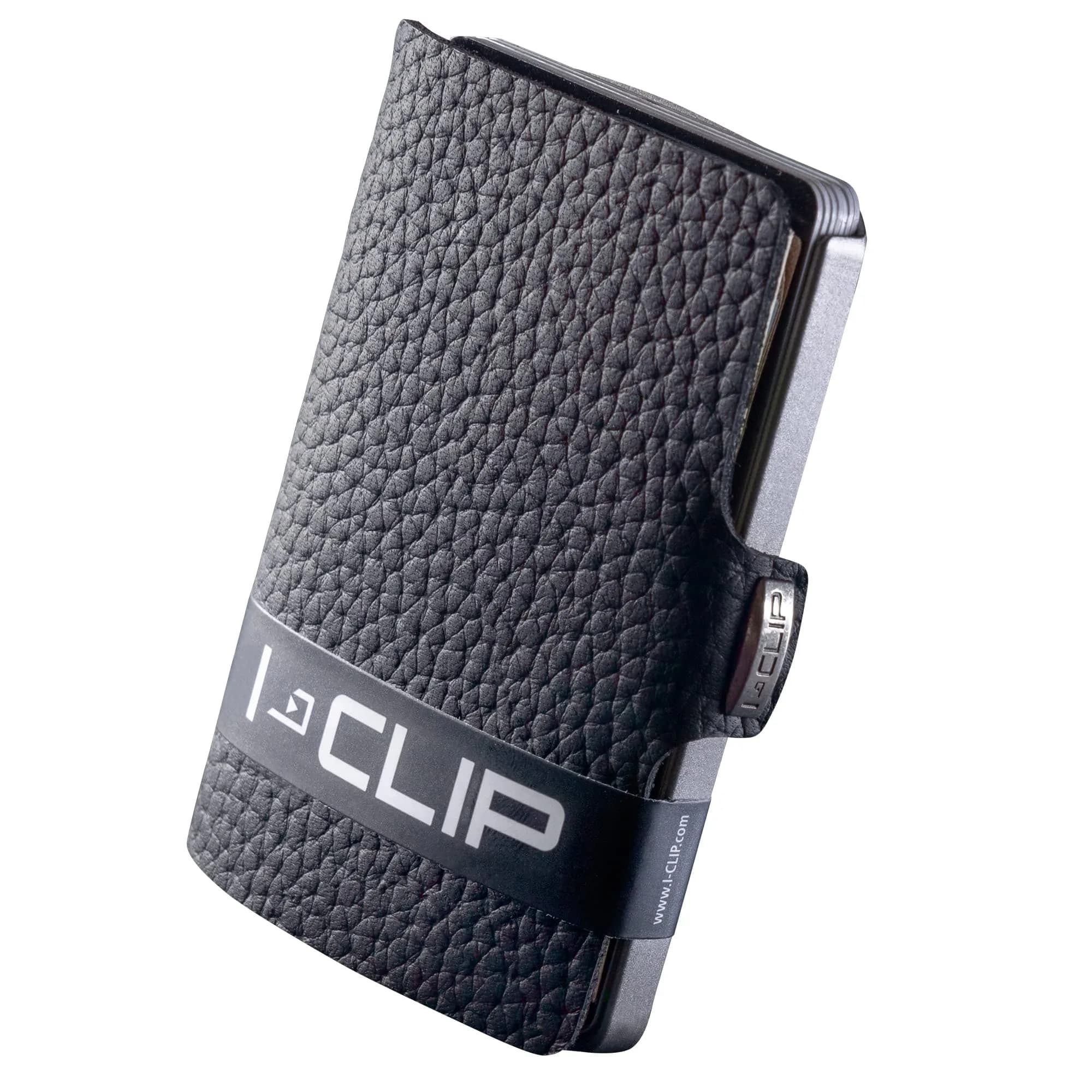 I-CLIP Premium Leather Wallet for Men, Gunmetal Black Carbon, 12 Cards | German-Engineered Slim Minimalist Design — black