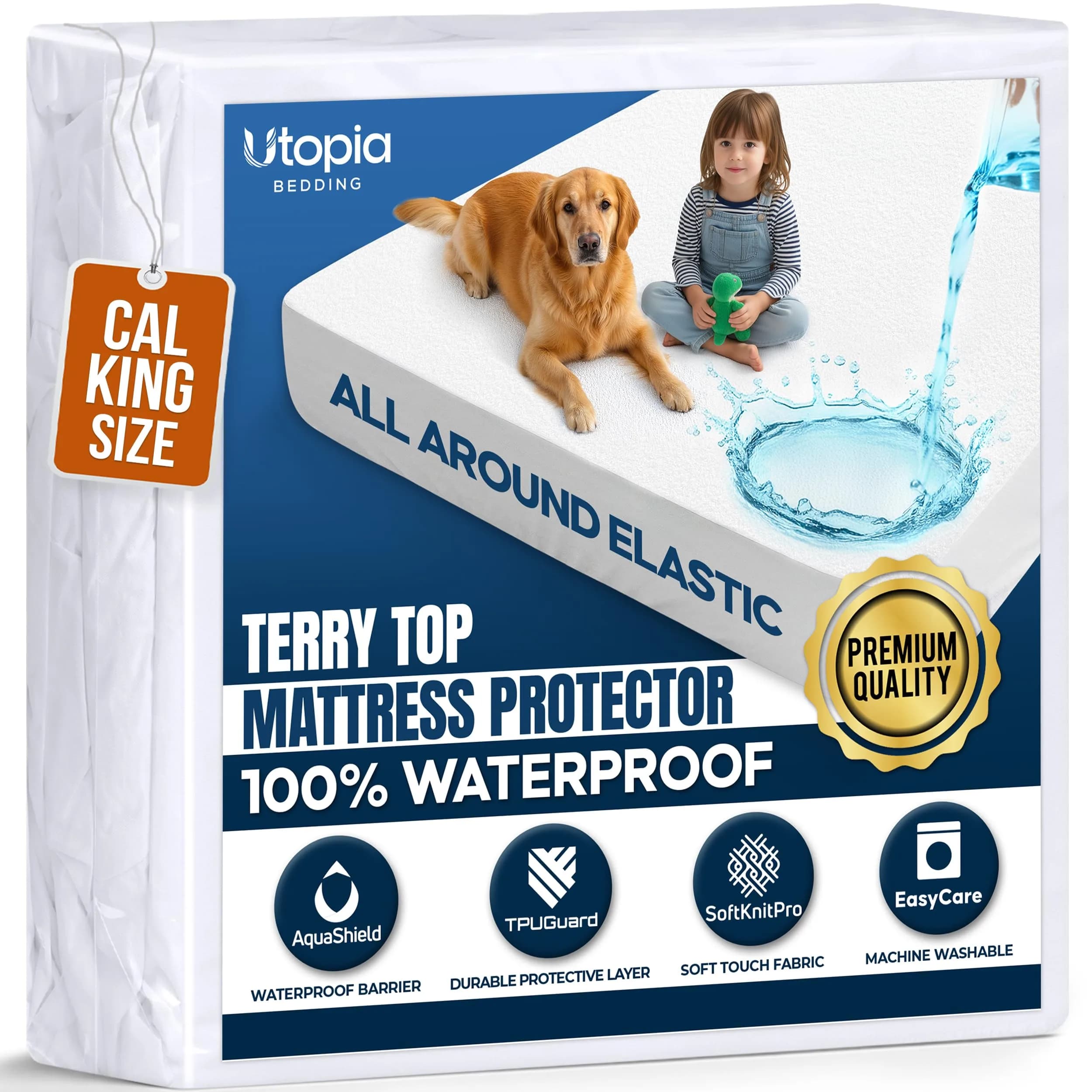 Utopia Bedding Waterproof Twin XL Mattress Protector 15" Deep Pocket | Breathable, Fitted Style, White — White / California King