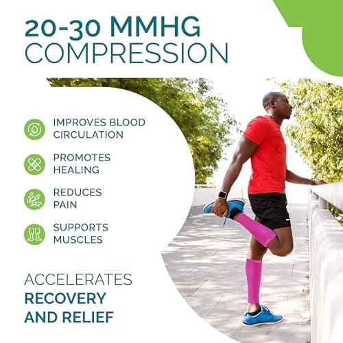 Run Forever Pink Medium Calf Compression Sleeve | 20-30mmHg Graduated Compression for Pain Relief & Recovery thumbnail 4