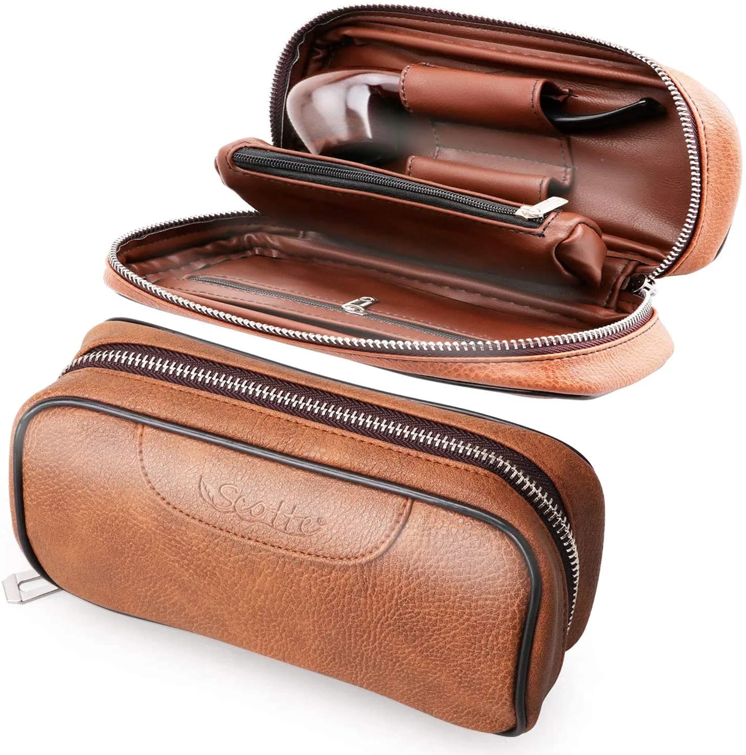 Scotte PU Leather Tobacco Pouch for 2 Pipes | Fashionable & Durable (195*105*55mm) - main product image