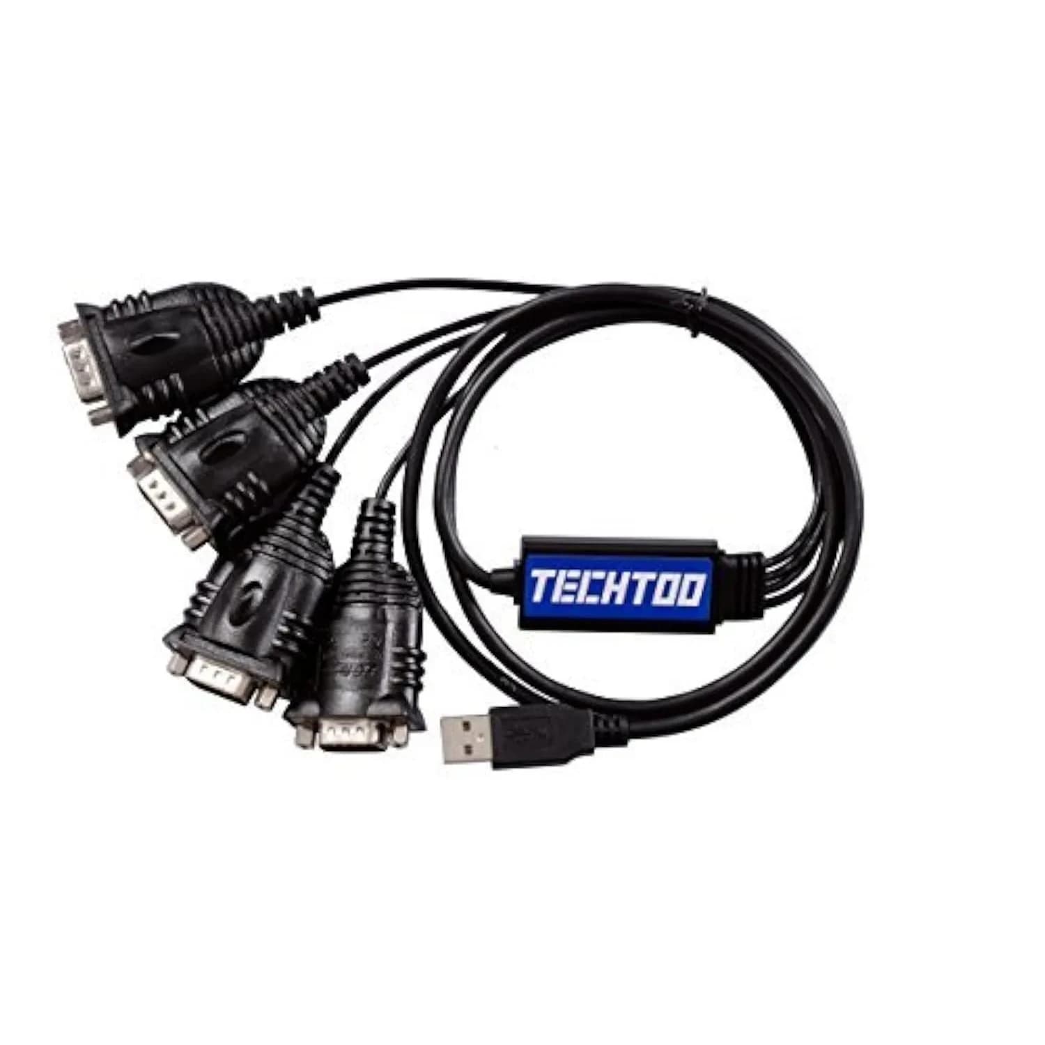 TECHTOO 4-Port USB to RS232 Serial Adapter 1.2m (4 ft) | FTDI Chipset for Reliable Data Transfer